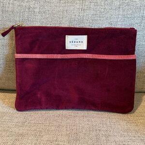 Sezane Paris cotton velvet pouch bag used Deep Red